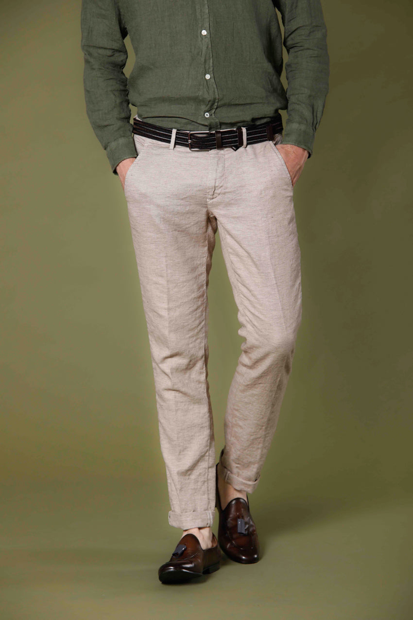 Image 1 du pantalon chino homme en lin et coton stucco à motif œil de perdrix modéle Torino Style par Mason's