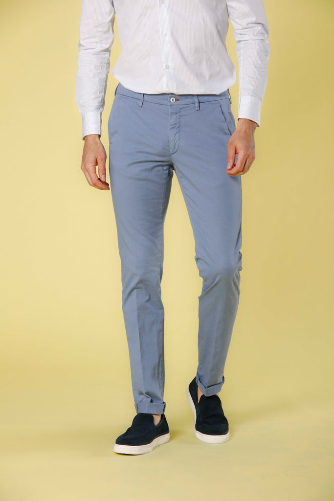 Image 1 of men's cotton twill and tencel light blue color chino pants Torino Summer Color model by Mason's