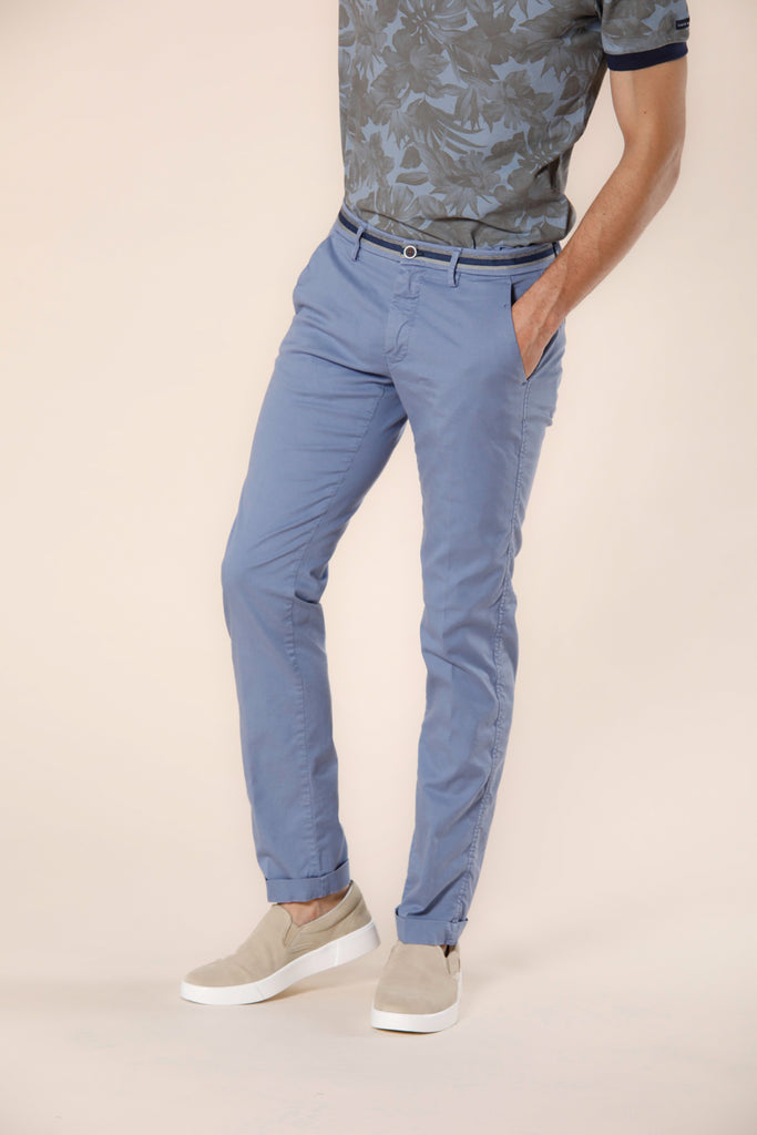 Image 1 of azure cotton and tencel men's chino pants with ribbons Torino Summer model by Mason's