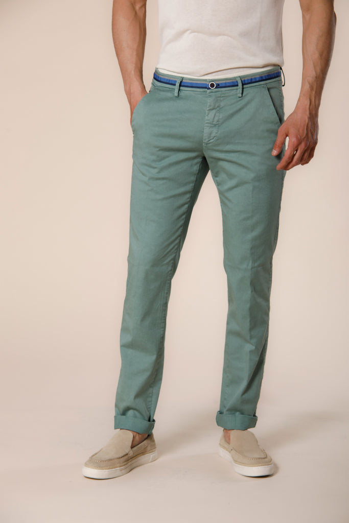 Image 1 of mint green cotton and tencel men's chino pants with ribbons Torino Summer model slim fit by Mason's