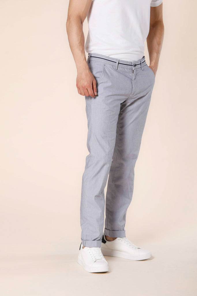 Image 1 of men's white cotton and tencel chino pants with blue fine stripe pattern Torino Tapes by Mason's