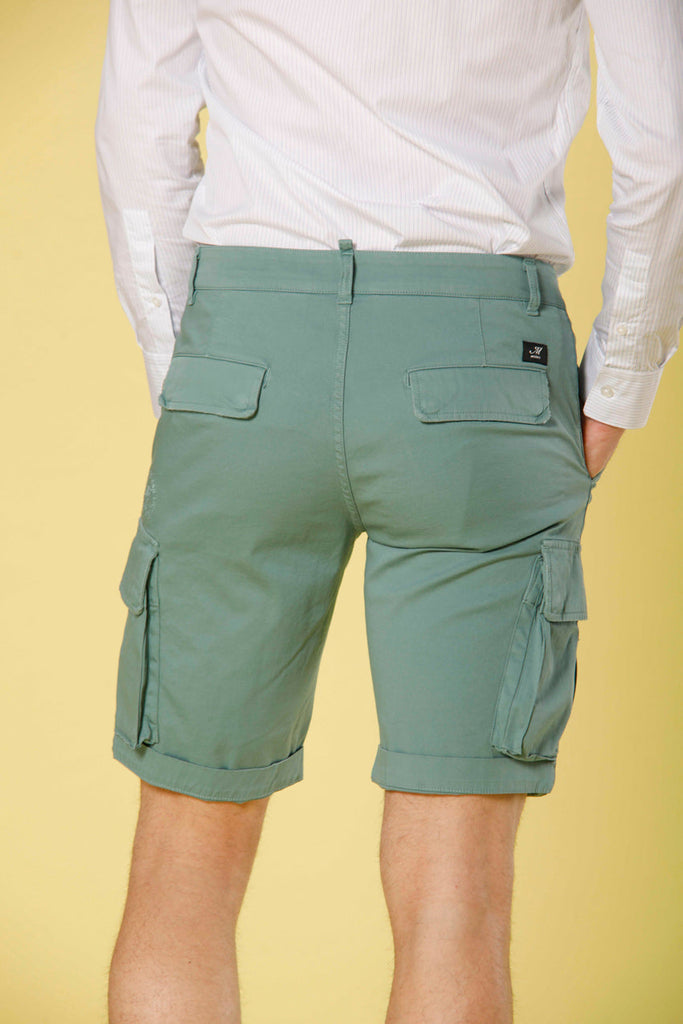 image 5 of men's cargo bermuda in stretch satin Chile model in mint green slim fit by Mason's