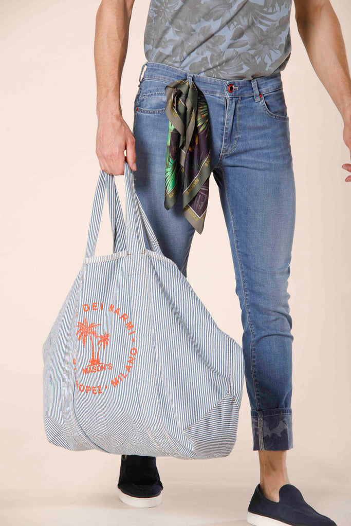 image 2 of unisex bag in cotton with row printing mason's bag model in blue navy by mason's 
