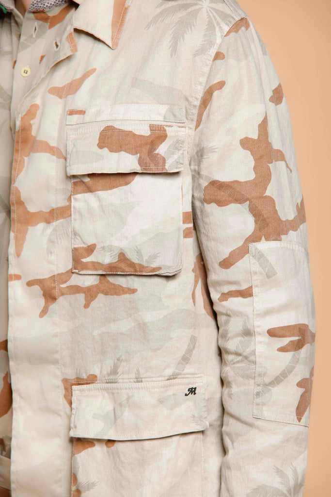 Flyshirt man jacket in camouflage linen with palm trees pattern