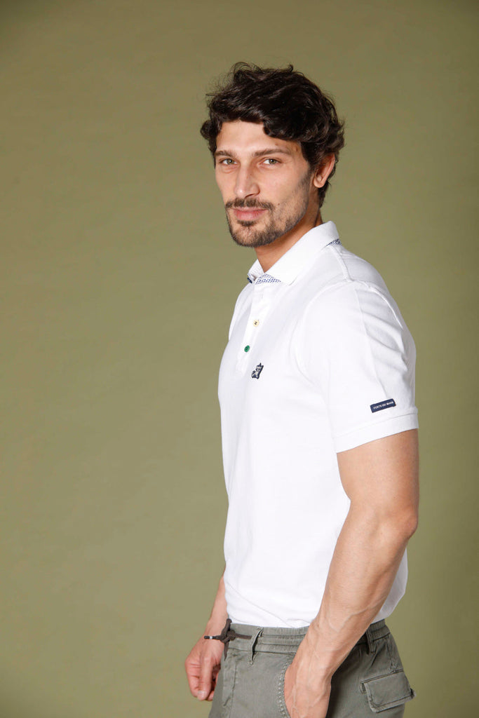 image 3 of men's polo in piquet with tailoring details leopardi model in white regular fit by Mason's 