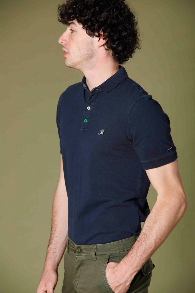 image 3 of men's polo in piquet with tailoring details leopardi model in blue navy regular fit by Mason's 