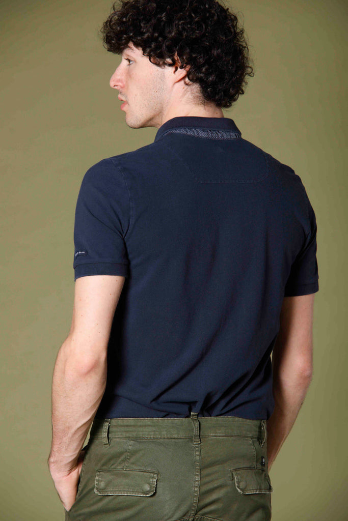 image 4 of men's polo in piquet with tailoring details leopardi model in blue navy regular fit by Mason's 