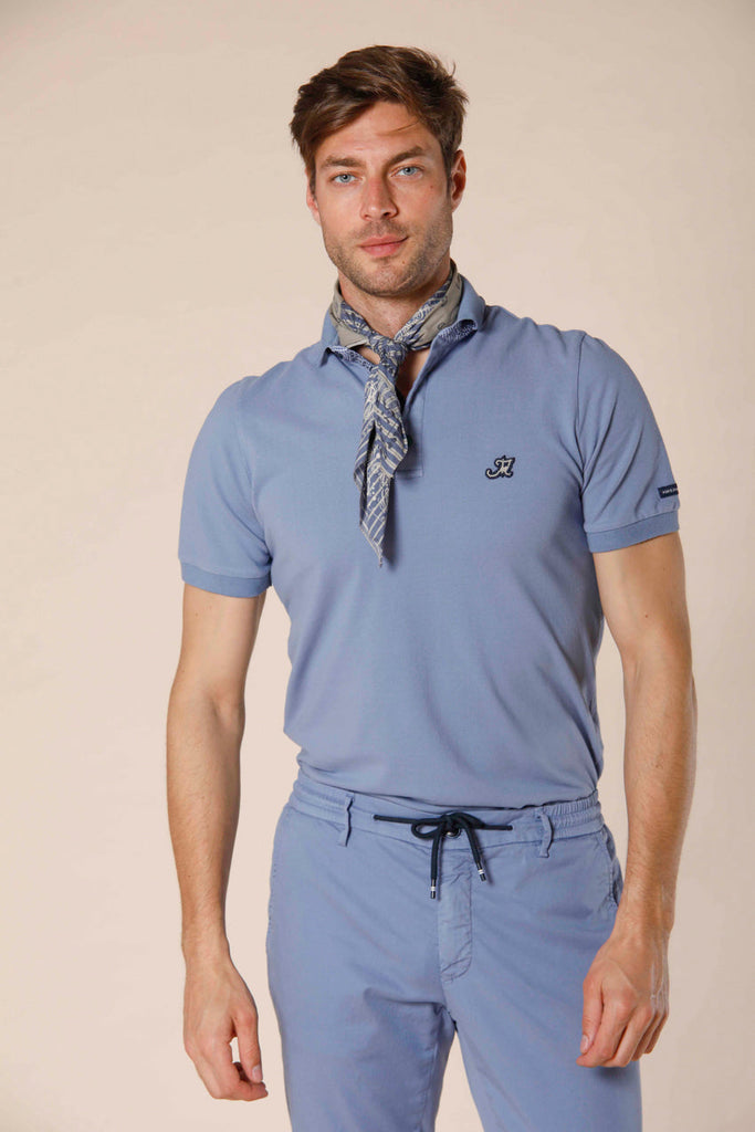 image 2 of men's polo in piquet with tailoring details leopardi model in azure regular fit by Mason's 