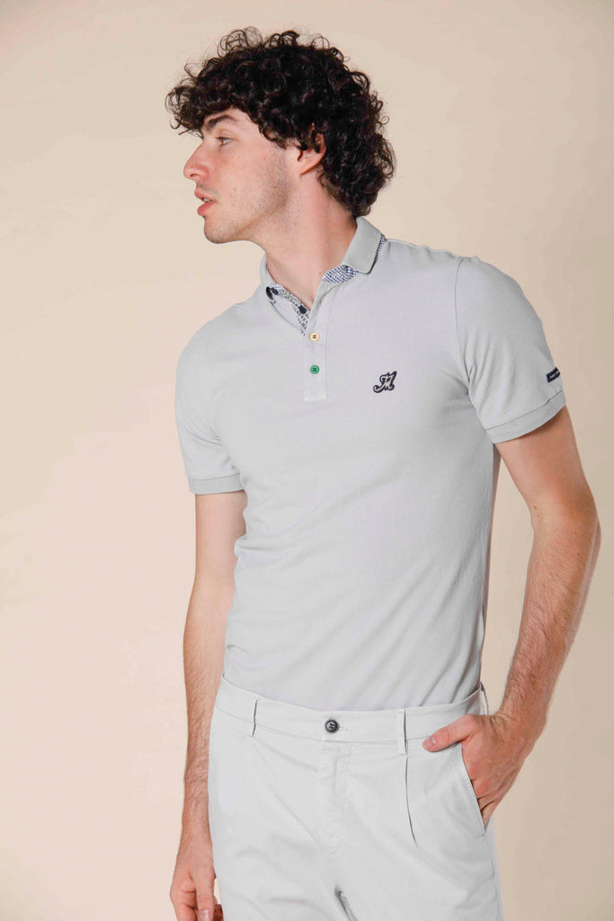 image 4 of men's polo in piquet with tailoring details leopardi model in light gray regular fit by Mason's 