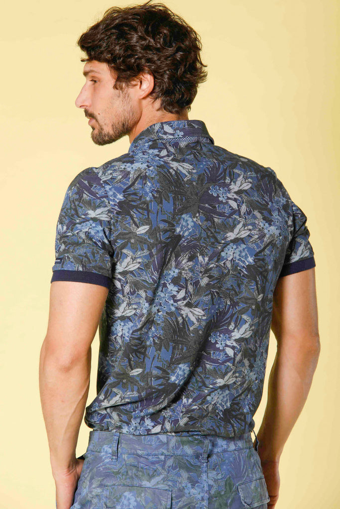 image 4 of men's polo in piquet with green flower pattern print model in blue royal regular fit by mason's 