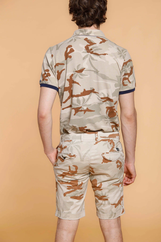 Print man polo shirt in cotton with camouflage and palm trees pattern