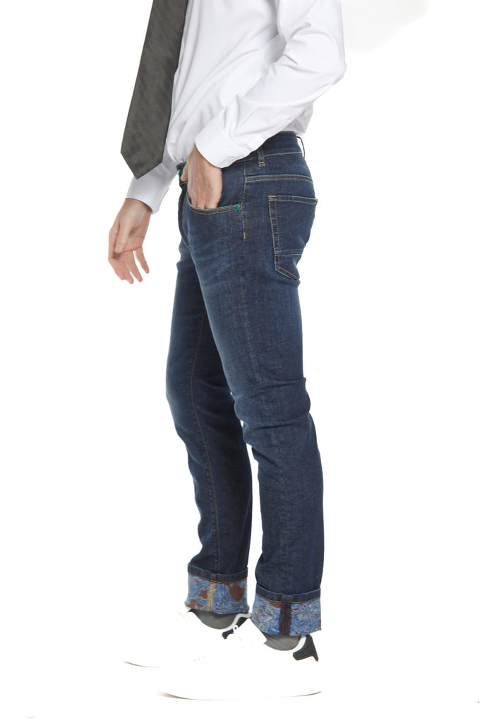 Harris 5-pocket man denim pant with patterned details slim