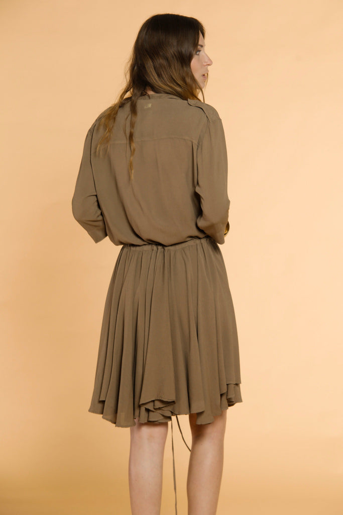Kaia woman dress in viscose with large pockets, drawstring and pleated skirt