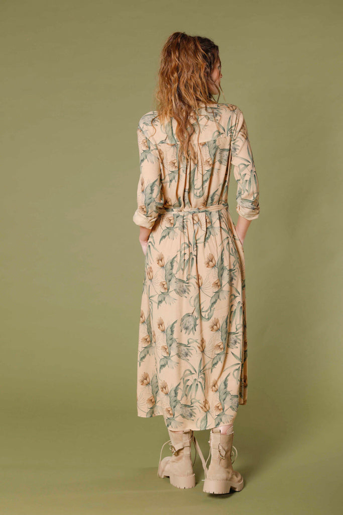 image 4 of woman's long dress in popeline with flower pattern nicole dress model in dark kaki regular fit by mason's 