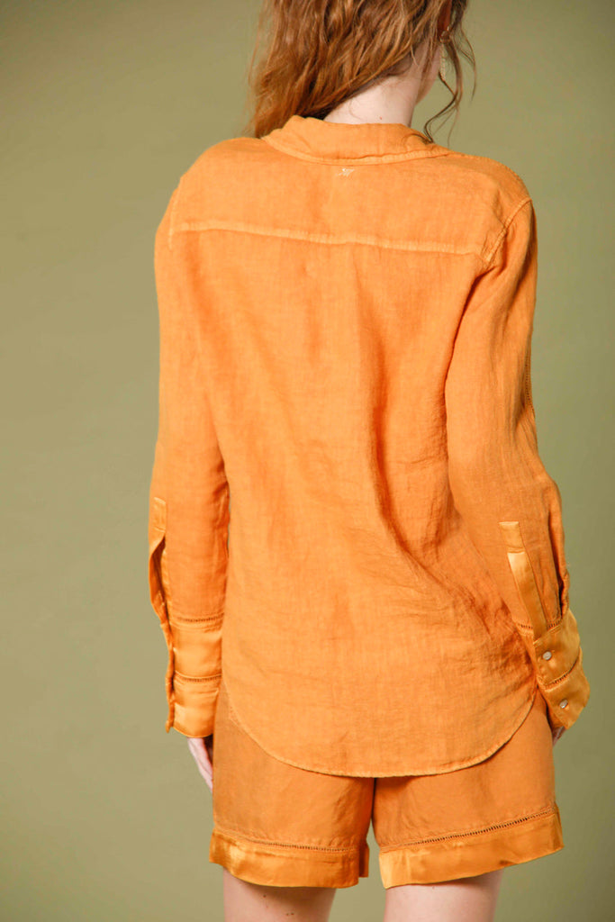image 4 of woman's long sleeve shirt in linen nicole patch model in orange by mason's