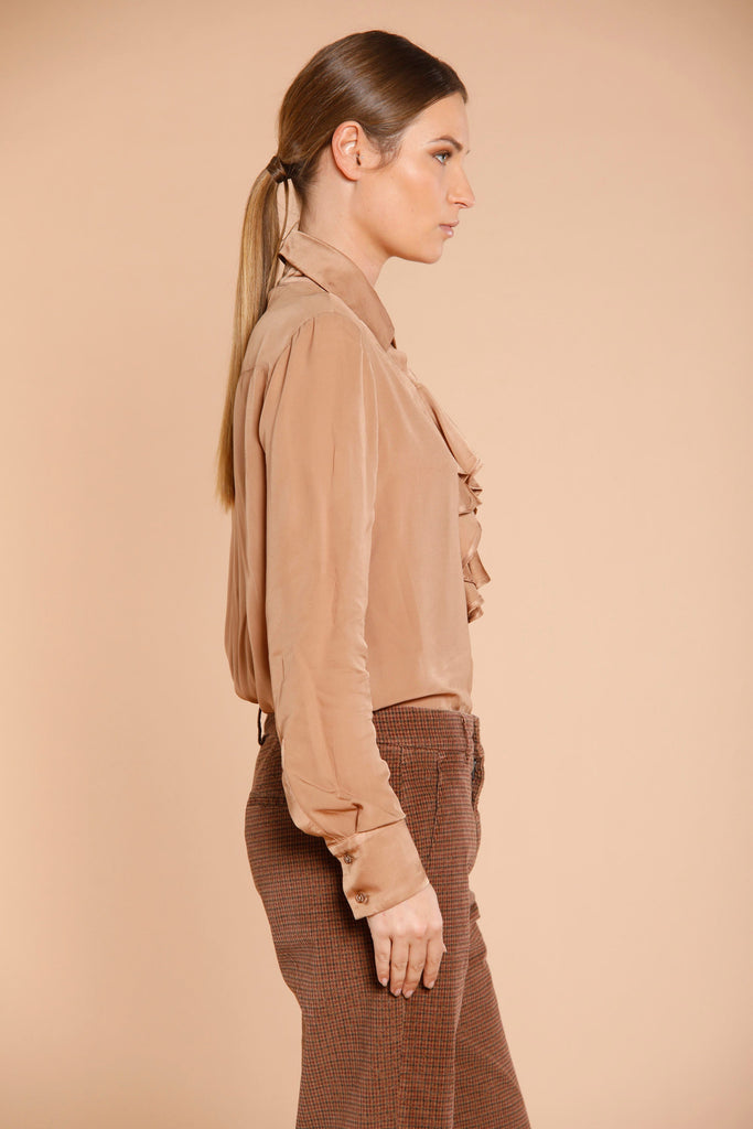 Image 4 of women's hazelnut viscose shirt with ruffles model Nicole Jabot by Mason's