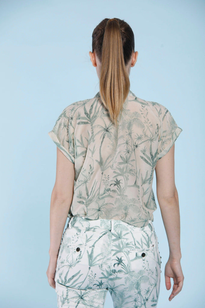 Casta woman shirt with short sleeves in cotton and silk with floral pattern