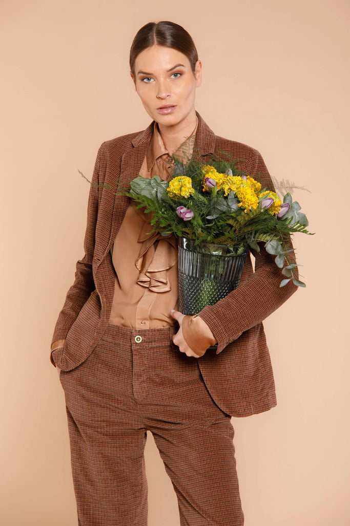 Image 2 of women's hazelnut velvet blazer with gold resca pattern Helena model by Mason's