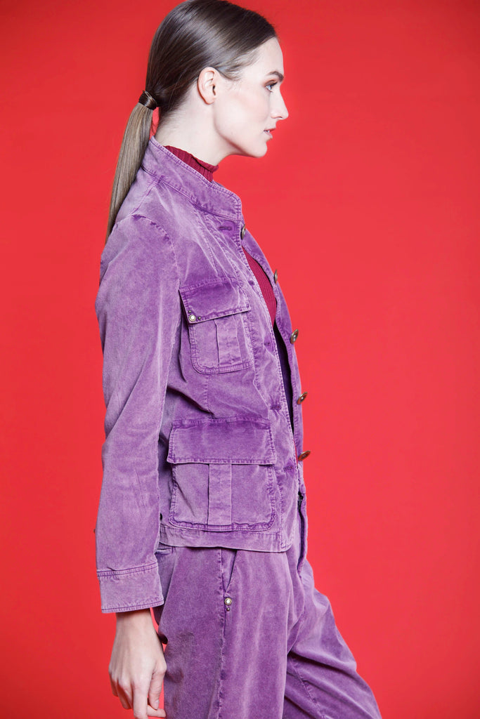 Image 4 of women's jacket in purple 1000 stripe velvet Karen model by Mason's