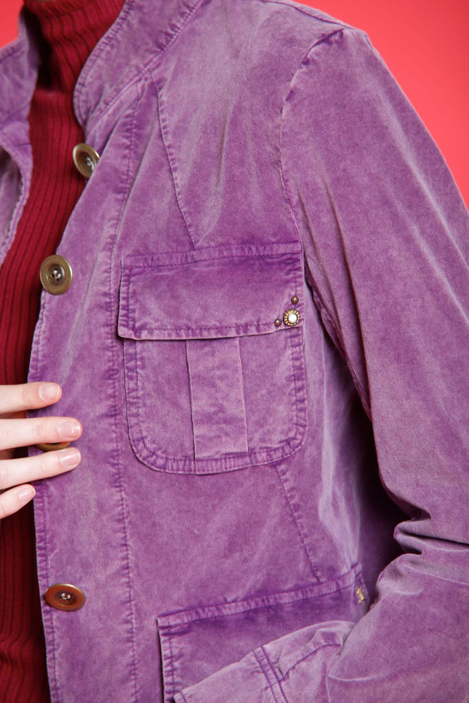 Image 3 of women's jacket in purple 1000 stripe velvet Karen model by Mason's