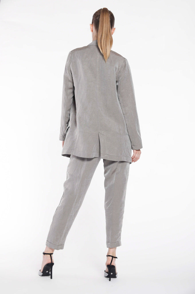 Letizia long woman blazer with one button in linen and viscose