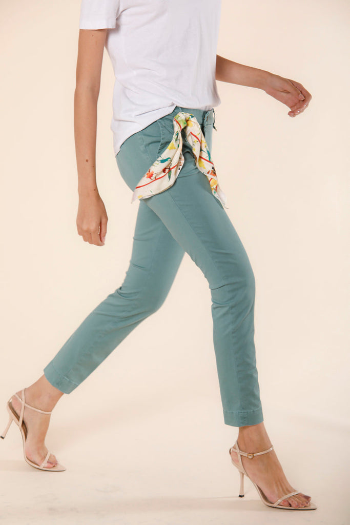 Image 3 of women's chino pants in mint green colored gabardine Jaqueline Archivio model by Mason's