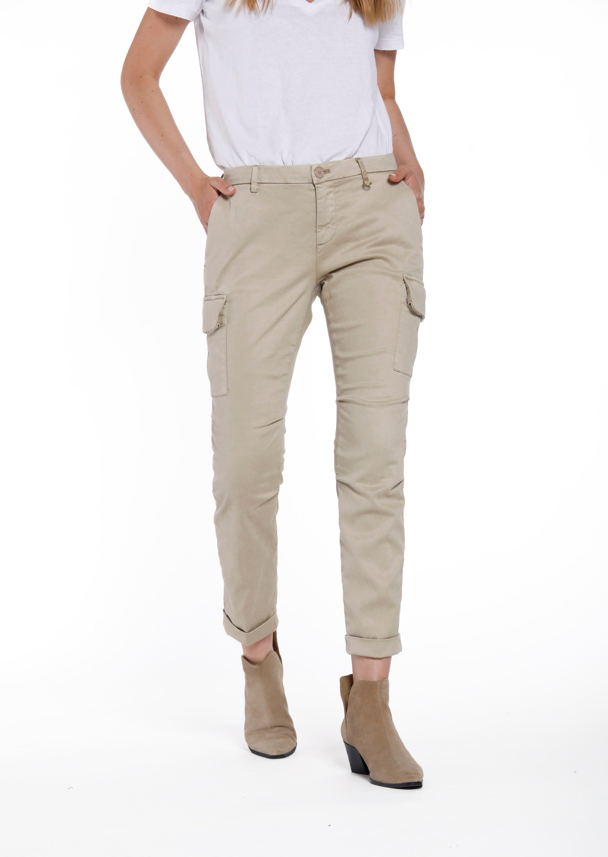 Chile City Pantalon cargo pour femme en satin stretch Icon Wash curvy