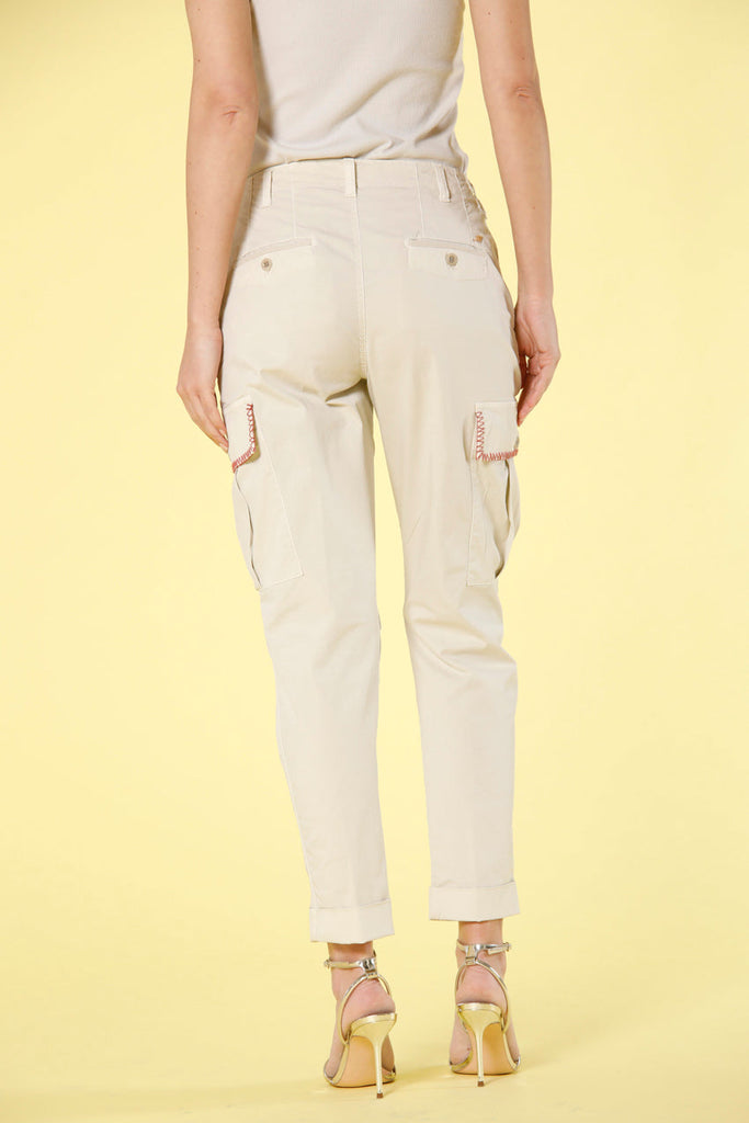 Image 4 of women's cargo pants in butter colored cotton twill with embroidery Judy Archivio model by Mason's