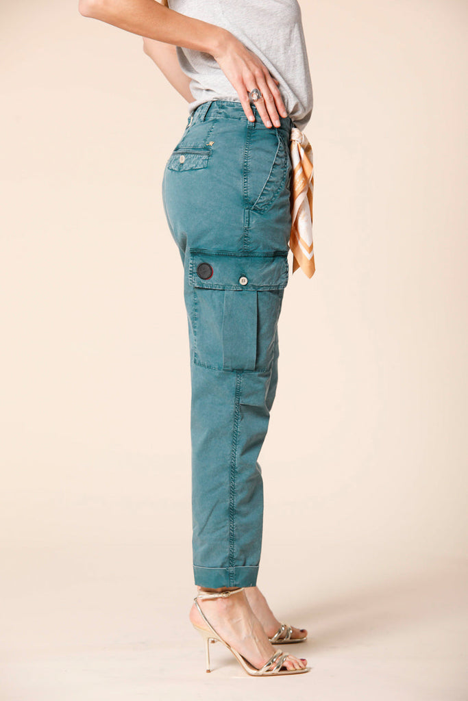 Image 3 of women's cargo pants in mint green colored cotton twill icon washes Judy Archivio W model by Mason's