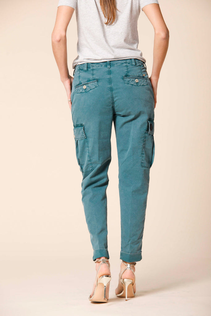 Image 4 of women's cargo pants in mint green colored cotton twill icon washes Judy Archivio W model by Mason's