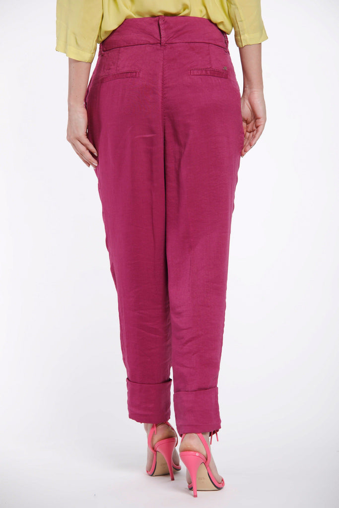 Iris woman chino pants in linen and viscose with wide turn-up curvy