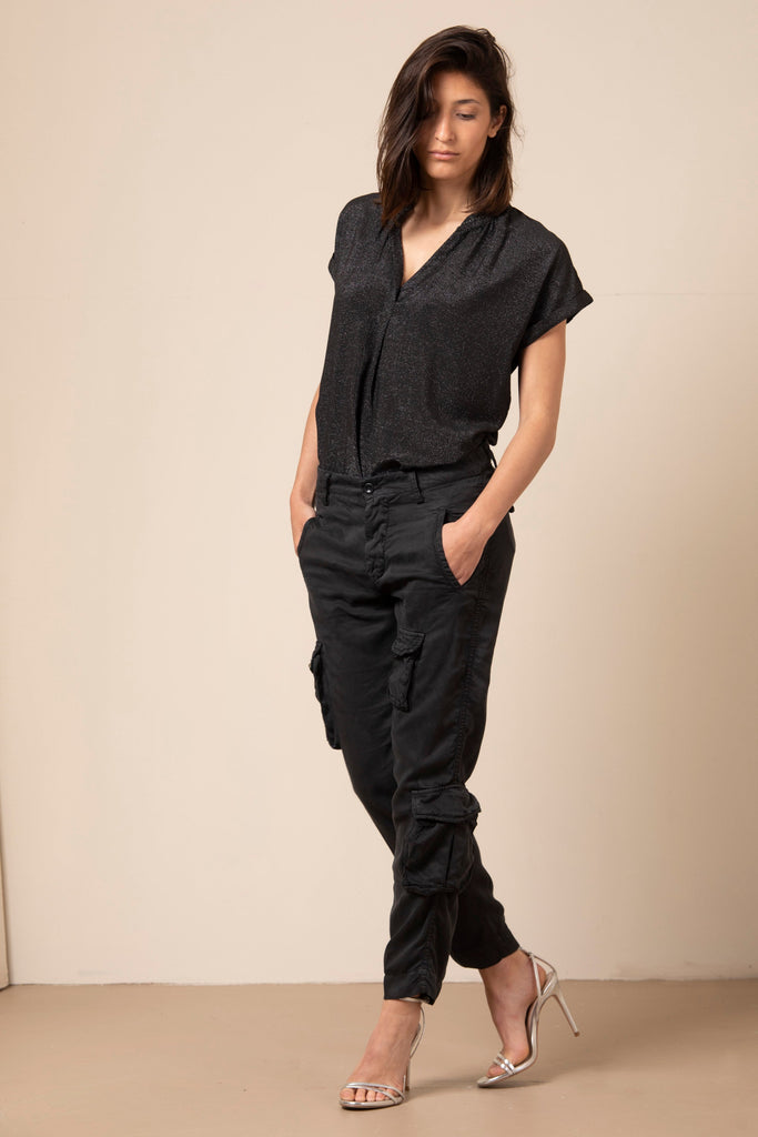 Asia Snake woman cargo pants in tencel with studs relaxed
