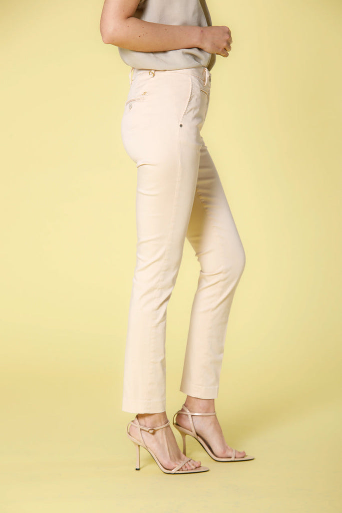 Image 3 of women's chino pants in pastel pink colored stretch satin New York Slim model by Mason's