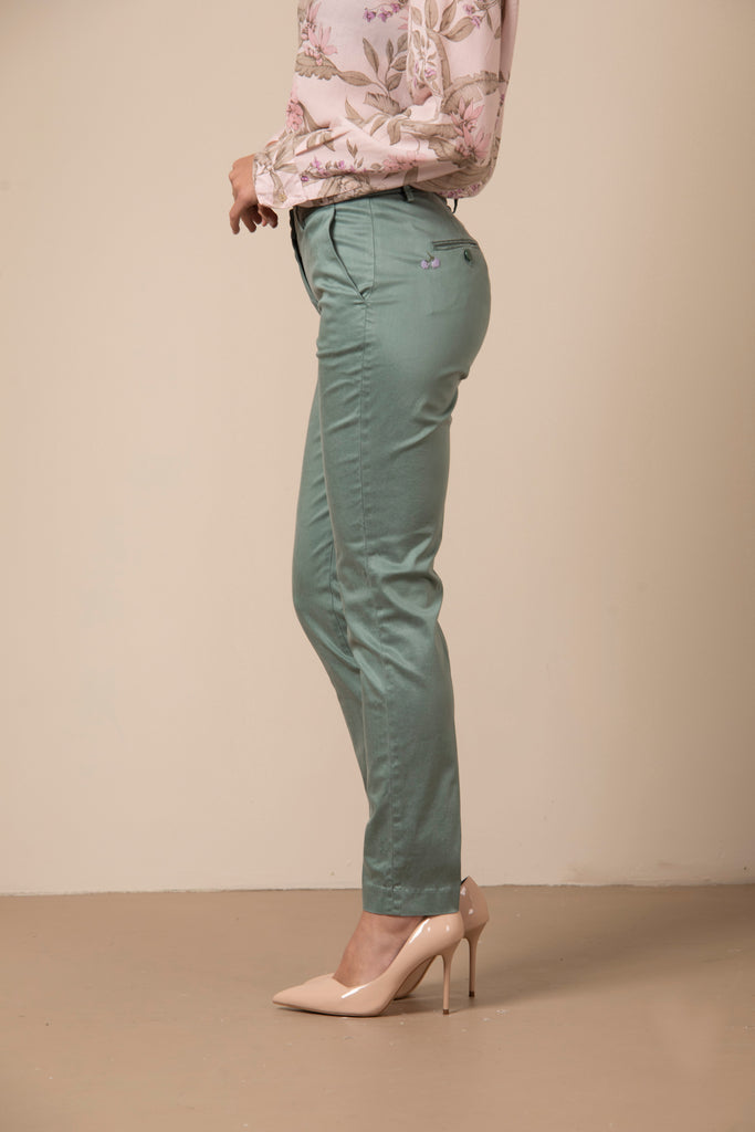 New York Slim woman chino pants in stretch satin with embroidery slim