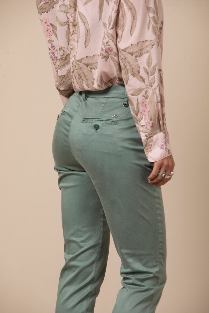 New York Slim woman chino pants in stretch satin with embroidery slim