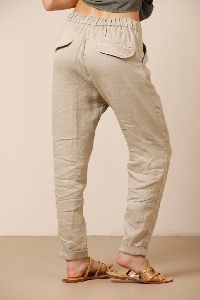 Women Linen Jogger Pants in Beige 