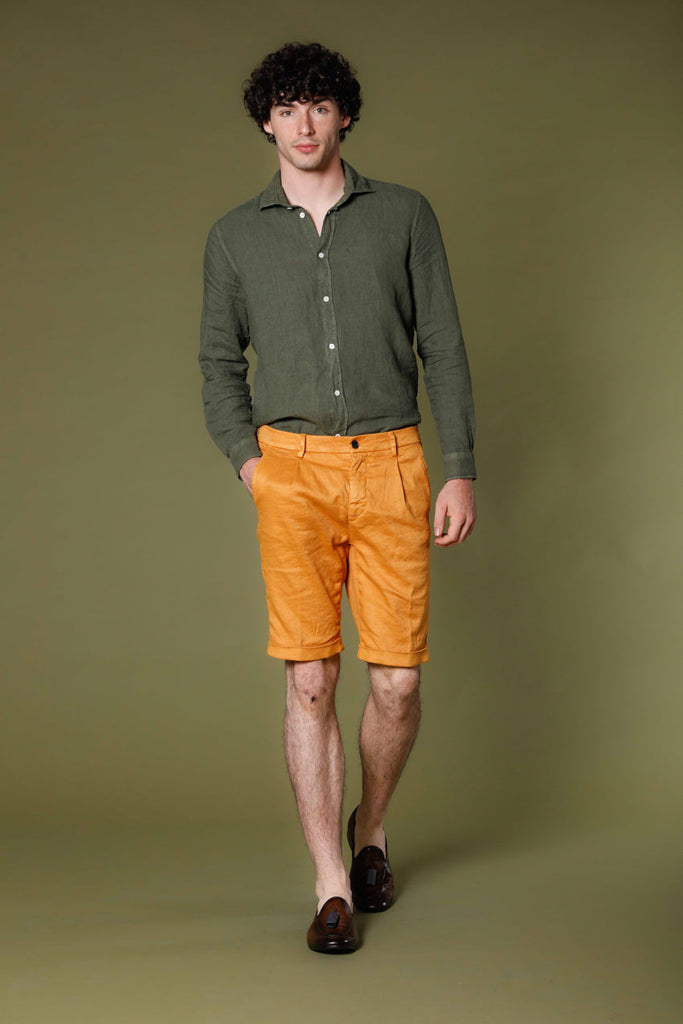 image 3 of men's chino bermuda in twill osaka 1 pinces model in range peacock carrot fit by mason's 