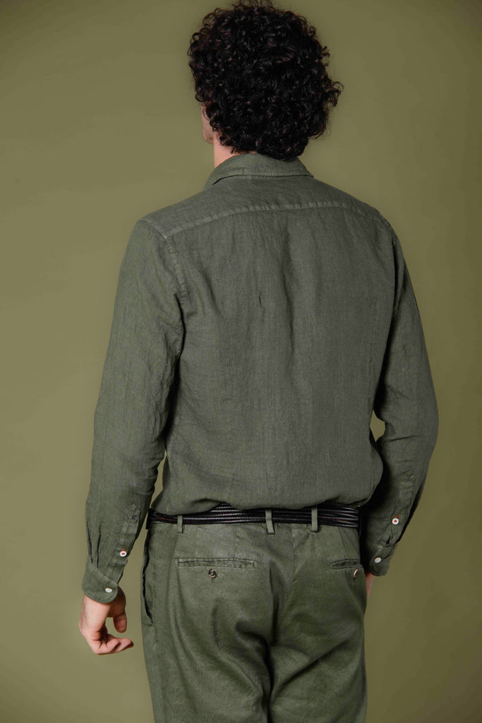 image 4 of men's long sleeve shirt in linen torino model in green regular fit by mason's 