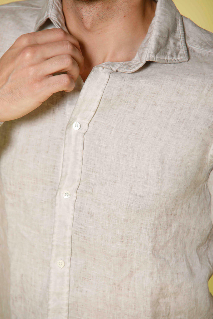 image 3 of men's long sleeve shirt in linen torino model in canapa  regular fit by mason's 