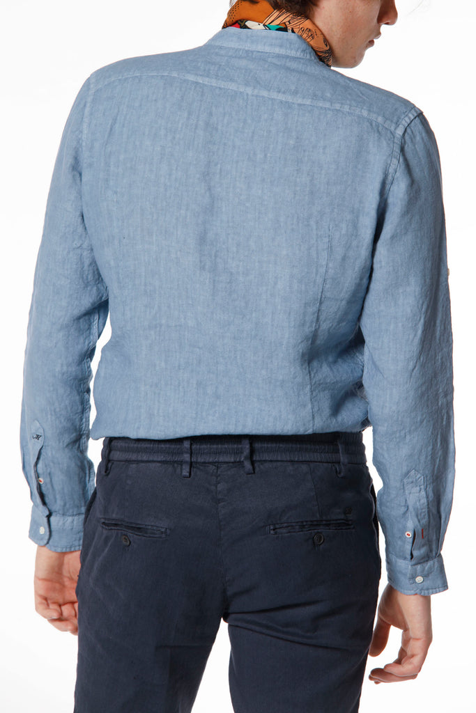 Porto man shirt in linen with long sleeves and mandarin collar regular