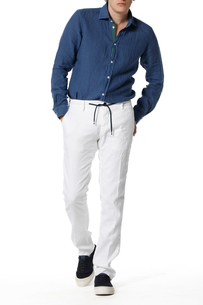 Torino man shirt in linen with long sleeves and ribbon regular