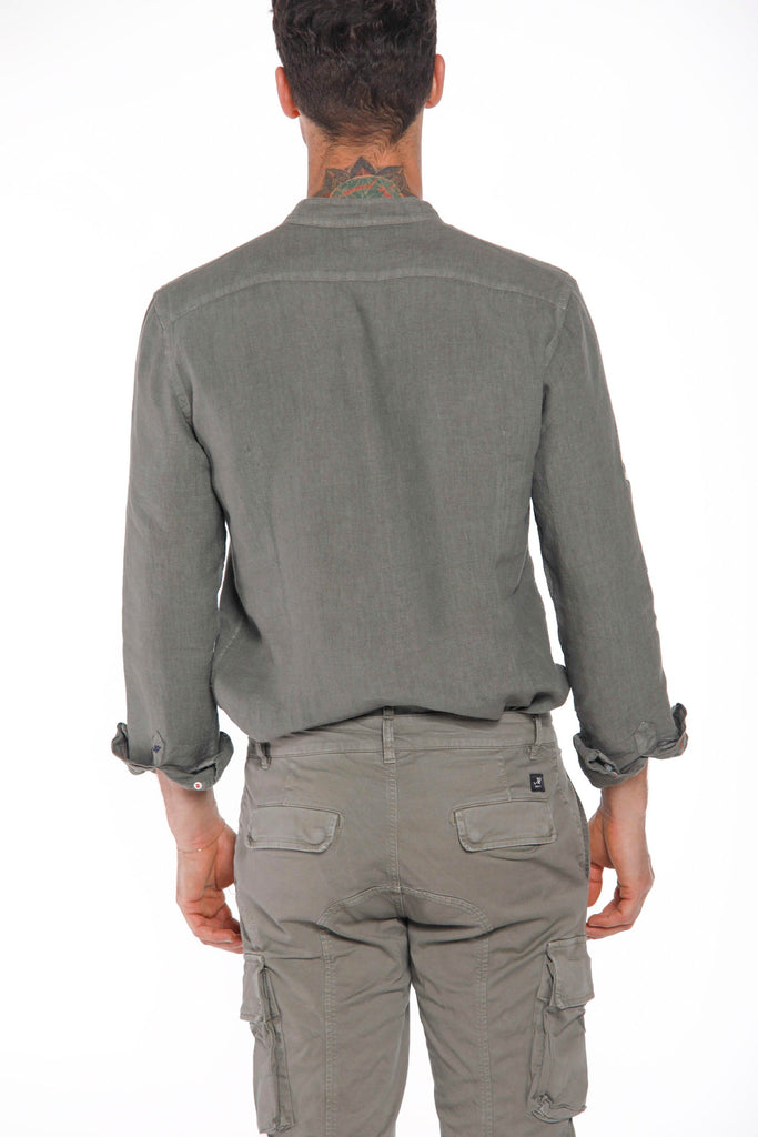 Porto man shirt in linen with long sleeves and mandarin collar regular ①