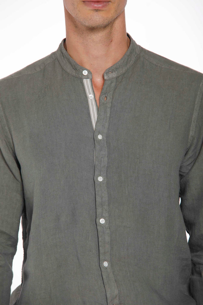 Porto man shirt in linen with long sleeves and mandarin collar regular ①