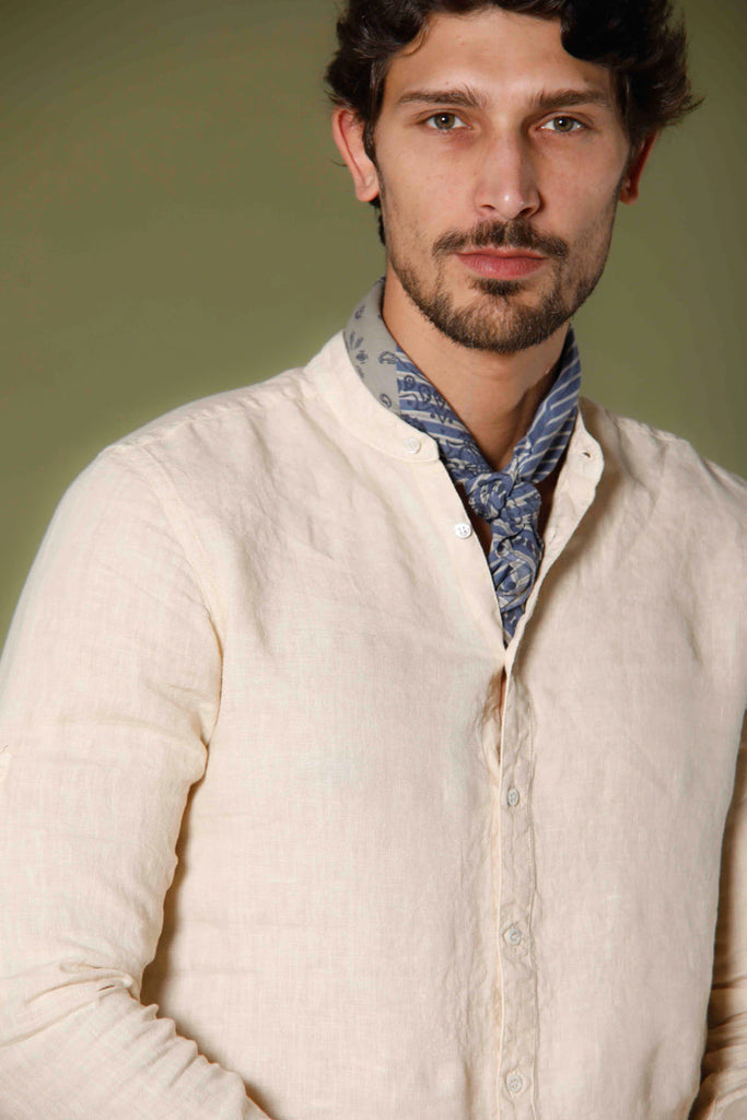 image 3 of men's long sleeve shirt in linen porto model in stucco regular fit by mason's 