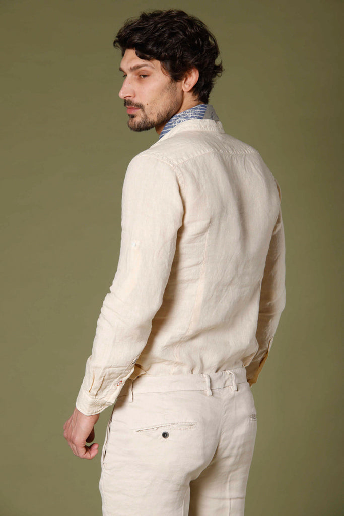 image 4 of men's long sleeve shirt in linen porto model in stucco regular fit by mason's 