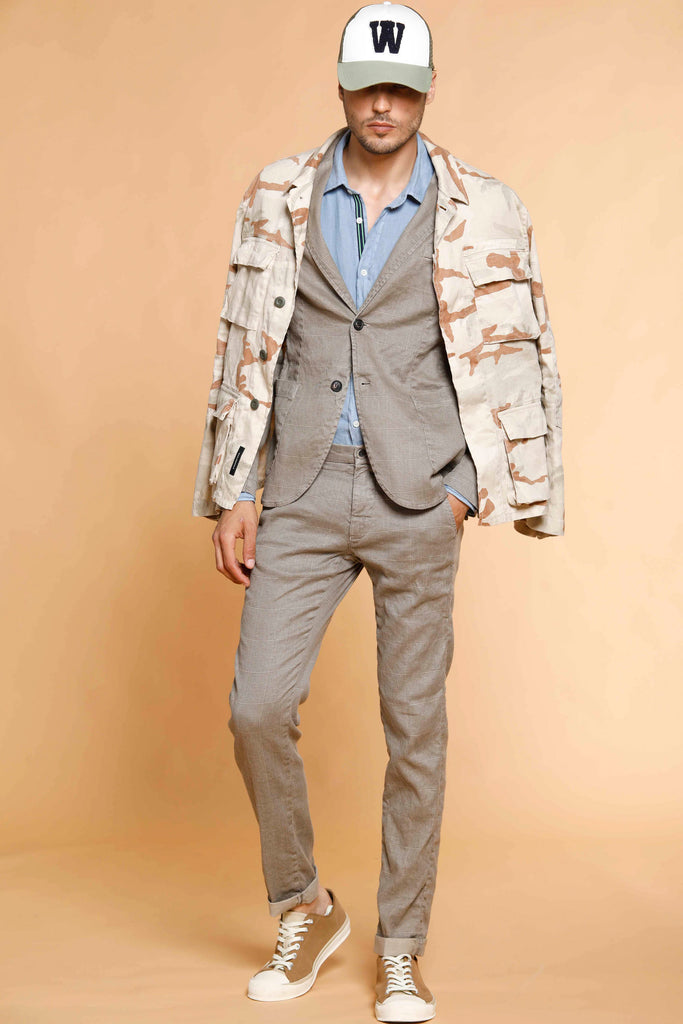Da Vinci Safari man blazer in linen and cotton with micro pattern