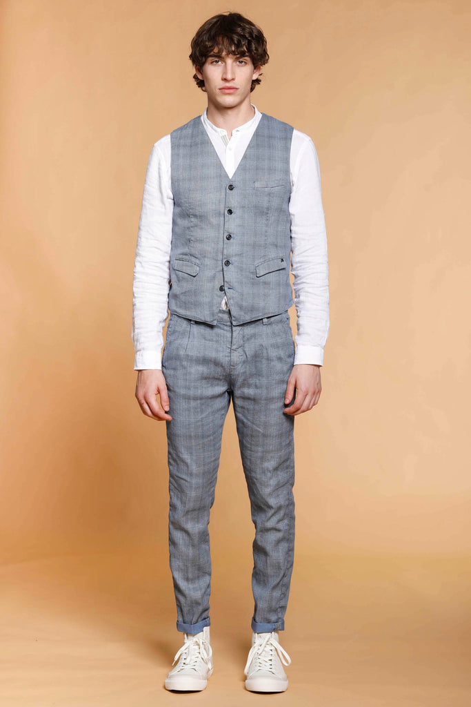 Leonardo man waistcoat in linen and cotton with wales pattern