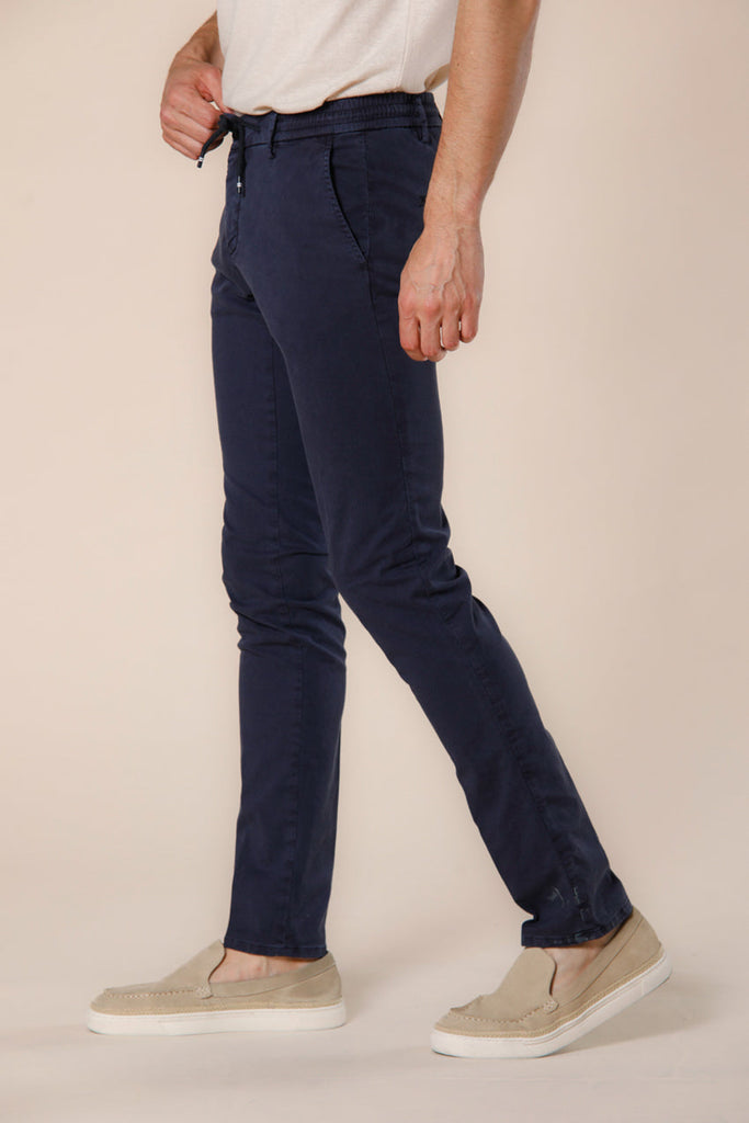 image 4 of men's chino jogger in cotton and tencel milano jogger model in blue navy extra slim fit by mason's 