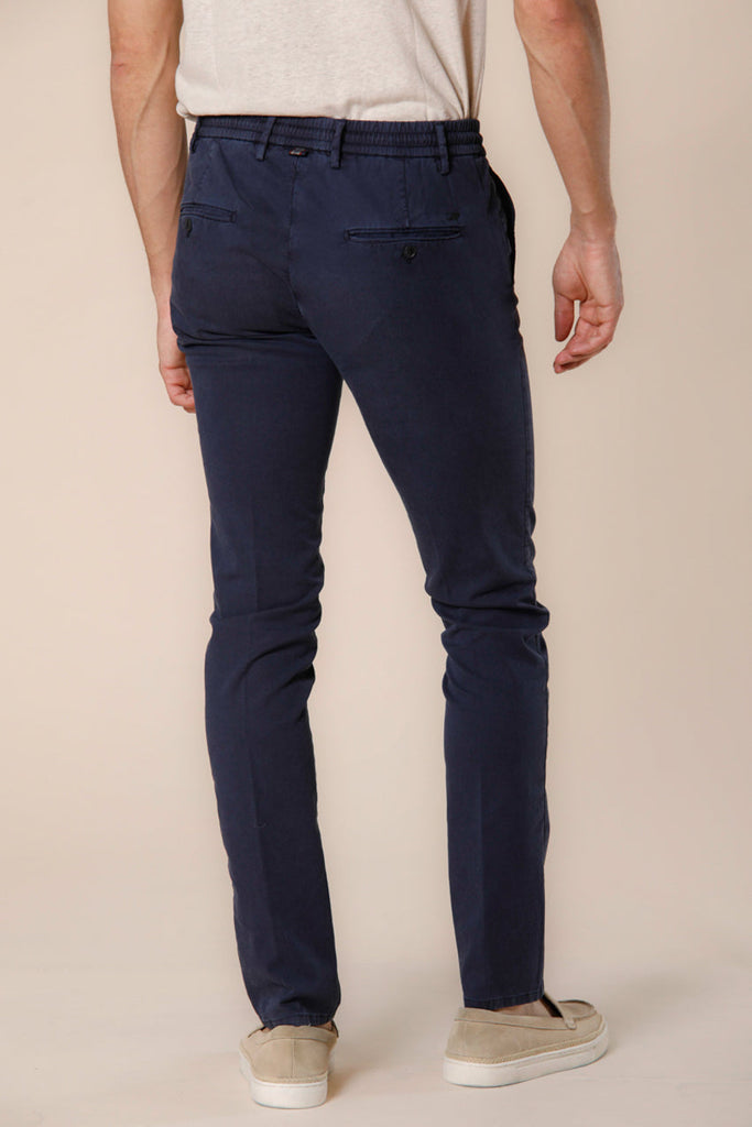 image 3 of men's chino jogger in cotton and tencel milano jogger model in blue navy extra slim fit by mason's 