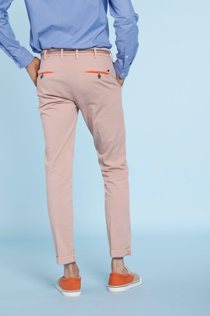 Milano Start man chino pants in stretch satin with fluo ribbons extra slim